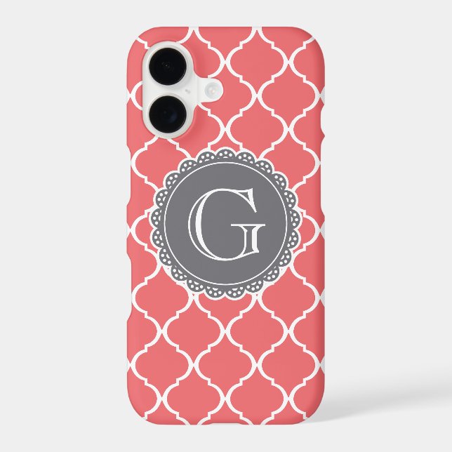 Coral Moroccan Lattice Pattern Grey Monogram (Back)