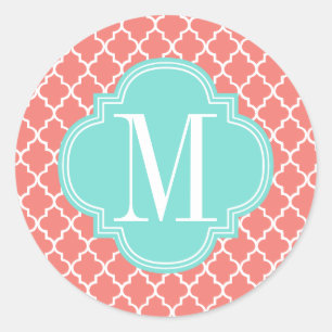 Coral Moroccan Tiles Lattice Personalised Classic Round Sticker
