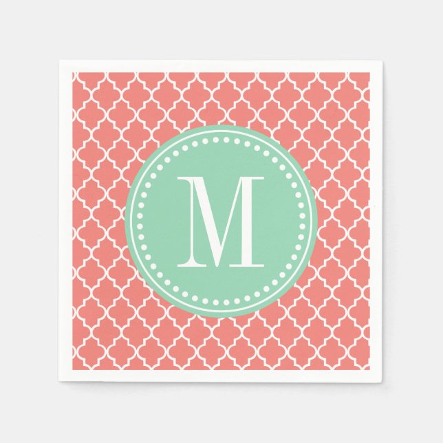 Coral Moroccan Tiles Lattice Personalised Napkin (Front)