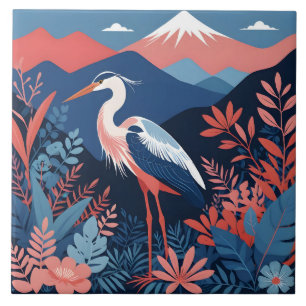 coral mountain heron tile