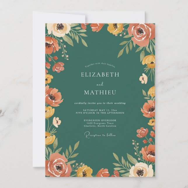 Coral Mustard Petal Wedding Invitation (Front)