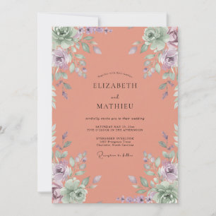 Coral Muted Mauve Petal Wedding Invitation