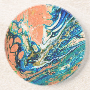 Coral N Blue Southwestern Beach Abstract Coaster