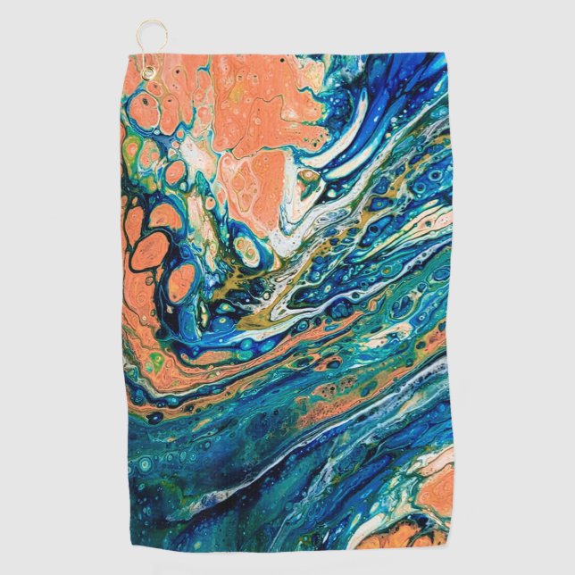Coral N Blue Southwestern Beach Abstract Golf Towel (Front)