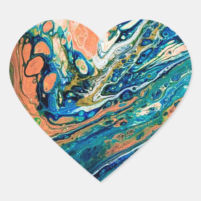 Coral N Blue Southwestern Beach Abstract Heart Sticker (Front)
