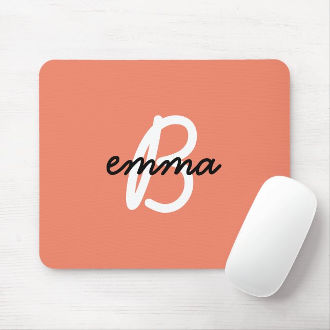 Coral Name | Initial Modern Trendy Stylish Orange Mouse Mat (With Mouse)