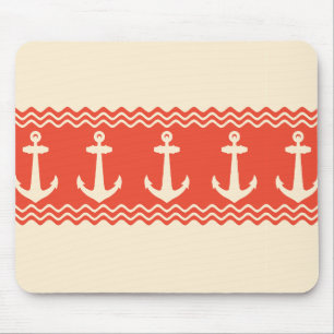 Coral Nautical Anchor Coastal Stripes Mouse Mat