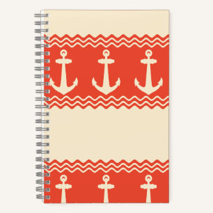 Coral Nautical Anchor Coastal Stripes Notebook