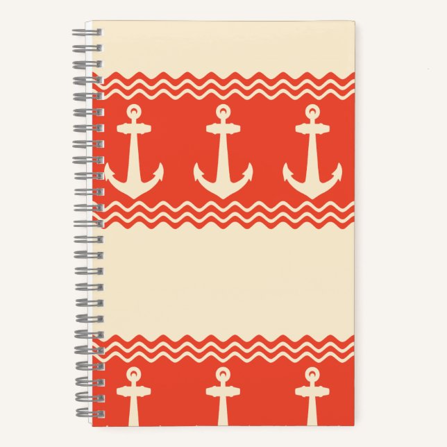 Coral Nautical Anchor Coastal Stripes Notebook (Front)