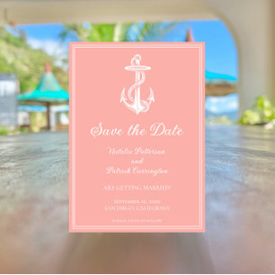 Coral Nautical Anchor Save the Date Invite