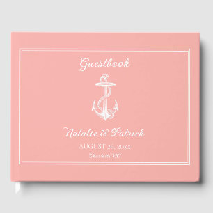 Coral Nautical Anchor Wedding Guest Book