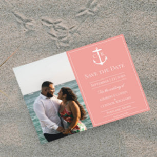 Coral Nautical Monogram Photo Save the Date