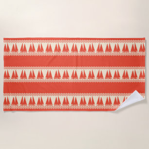 Coral Nautical Sailboat Coastal Stripes Beach Towel