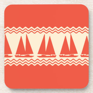 Coral Nautical Sailboat Coastal Stripes Coaster