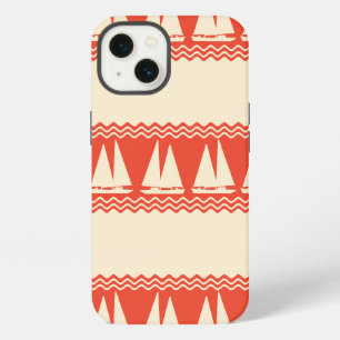 Coral Nautical Sailboat Coastal Stripes iPhone 13 Case