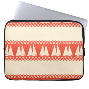 Coral Nautical Sailboat Coastal Stripes Laptop Sleeve