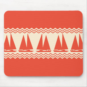Coral Nautical Sailboat Coastal Stripes Mouse Mat