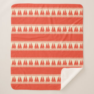 Coral Nautical Sailboat Coastal Stripes Sherpa Blanket