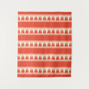 Coral Nautical Sailboat Coastal Stripes Tapestry