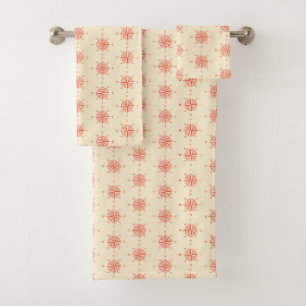 Coral Nautical Sailing Compass Bath Towel Set