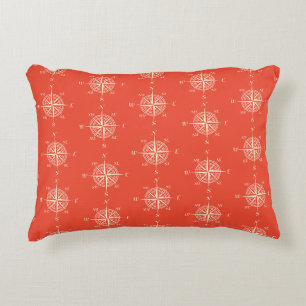 Coral Nautical Sailing Compass Decorative Cushion