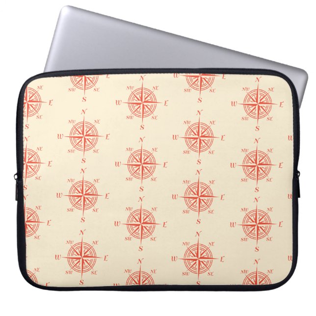 Coral Nautical Sailing Compass Laptop Sleeve (Front)
