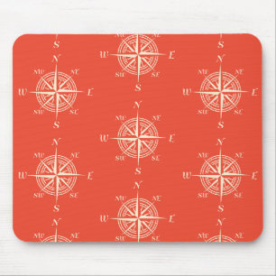 Coral Nautical Sailing Compass Mouse Mat