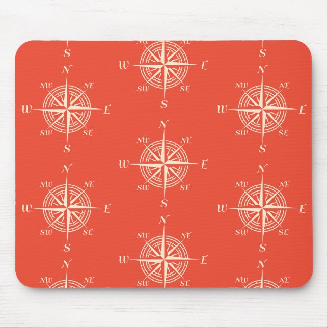 Coral Nautical Sailing Compass Mouse Mat (Front)