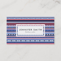 Coral, navy and blue pattern business card