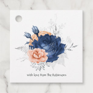 Coral, Navy and Silver Floral Wedding Favour Tags