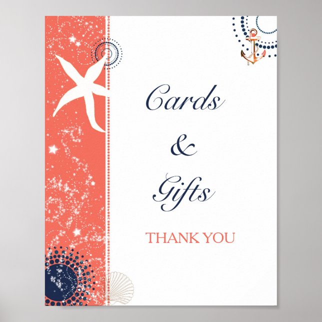 Coral Navy Beach Wedding Cards & Gifts Sign (Front)