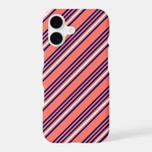 Coral, navy blue and white five stripes pattern