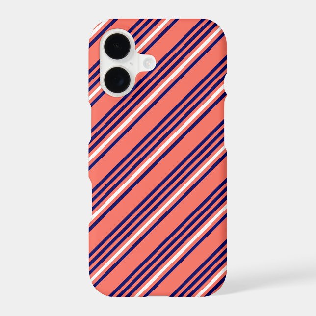 Coral, navy blue and white five stripes pattern (Back)