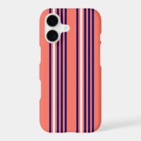 Coral, navy blue and white five stripes pattern