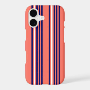 Coral, navy blue and white five stripes pattern