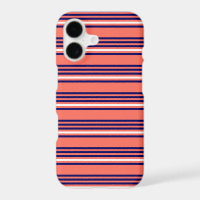 Coral, navy blue and white five stripes pattern