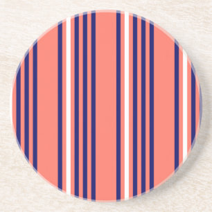 Coral, navy blue and white five stripes pattern coaster