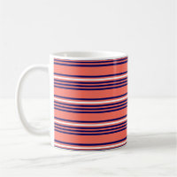 Coral, navy blue and white five stripes pattern
