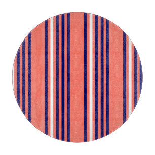 Coral, navy blue and white five stripes pattern cutting board
