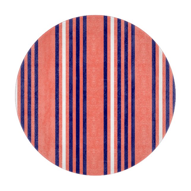 Coral, navy blue and white five stripes pattern cutting board (Front)