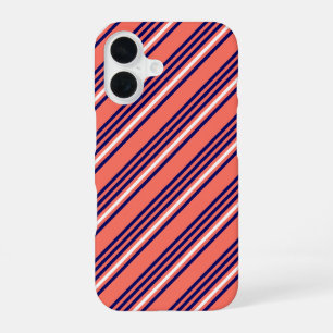 Coral, navy blue and white five stripes pattern iPhone 16 case