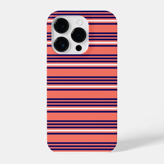 Coral, navy blue and white five stripes pattern iPhone case (Back)