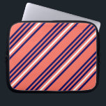 Coral, navy blue and white five stripes pattern laptop sleeve<br><div class="desc">Living coral,  navy blue and white five stripes pattern</div>