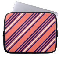 Coral, navy blue and white five stripes pattern