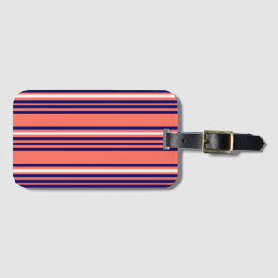 Coral, navy blue and white five stripes pattern luggage tag