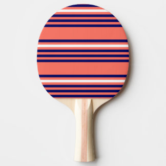 Coral, navy blue and white five stripes pattern ping pong paddle
