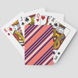 Coral, navy blue and white five stripes pattern playing cards