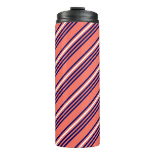 Coral, navy blue and white five stripes pattern thermal tumbler