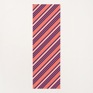 Coral, navy blue and white five stripes pattern yoga mat