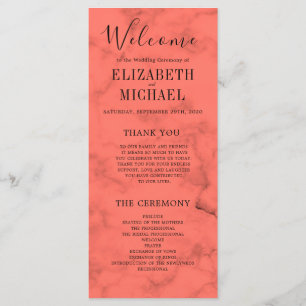 Coral Navy Blue  Elegant Modern Wedding Programme